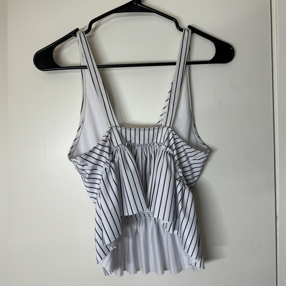 Kortni Jeane White Black Striped Peplum Bikini Swim Swimmers Top Size Small - Picture 7 of 12